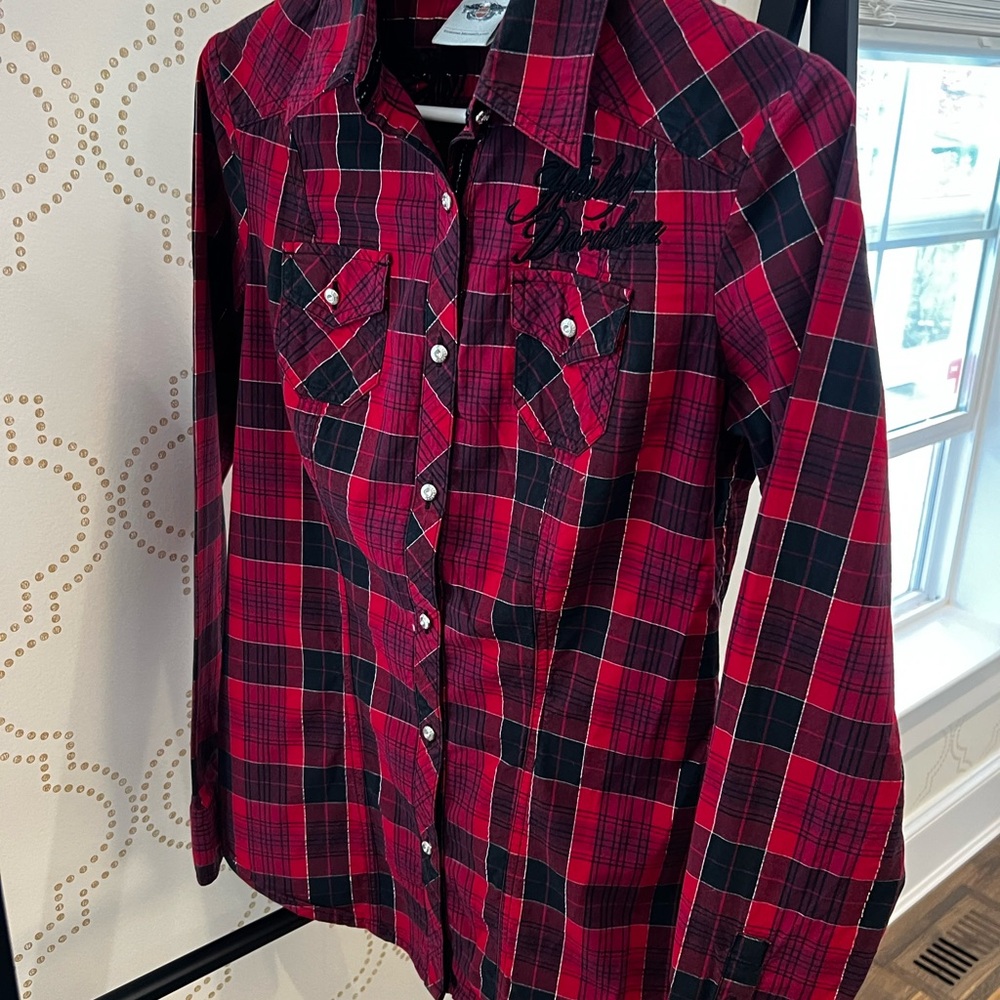 Women’s vintage Red Plaid Harley Davidson Shirt
